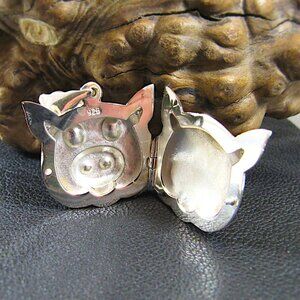 Vintage Solid 925 Sterling Silver Pig Piggy Face Locket Pendant, Photo Keepsake